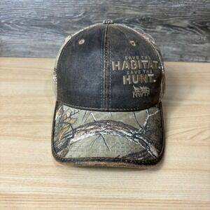 National Wild Turkey Federation Hat Strap Back Brown Faux Leather Camo Hunting